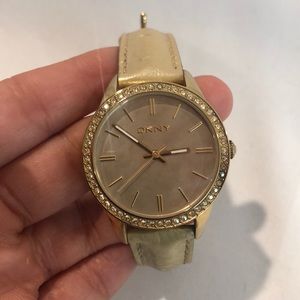 DKNY Mother of Pearl SS Leather Watch